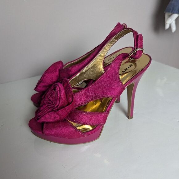 Nine West Fuchsia Silk Slingback Heels – Rosette Front, Size 5, 4” Stiletto - Picture 5 of 12